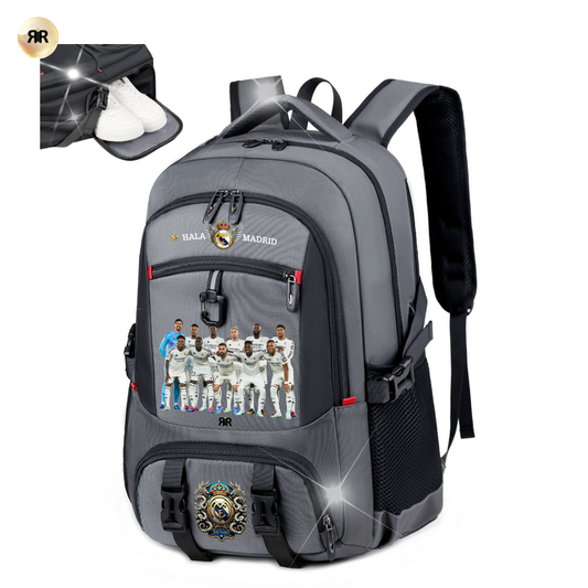 Ghiozdan sport Real Madrid by RIR@, Compartiment incaltaminte, Rezistent, Impermeabil, 5+, 48x34x20cm