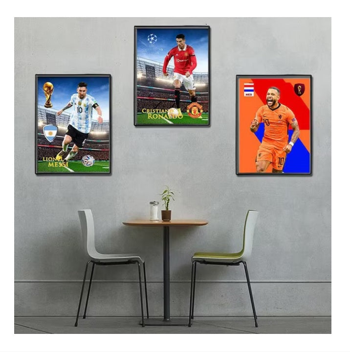 Tablou 3D Lenticular cu Rama RIR®, 30x40 cm, Neymar, Messi & Ronaldo