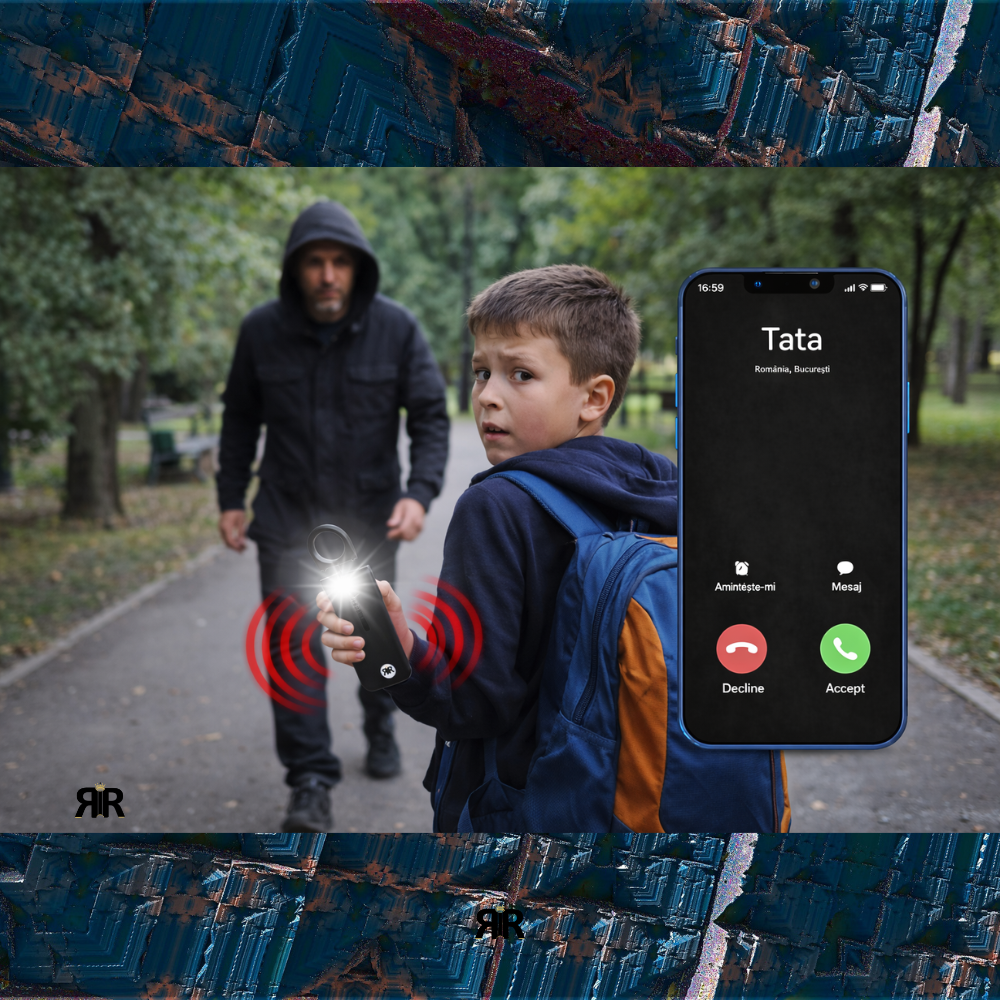 Alarma personala de siguranta RIR, 130 dB, apel automat, localizare GPS, Bluetooth, Copii, Adulti si Varstnici