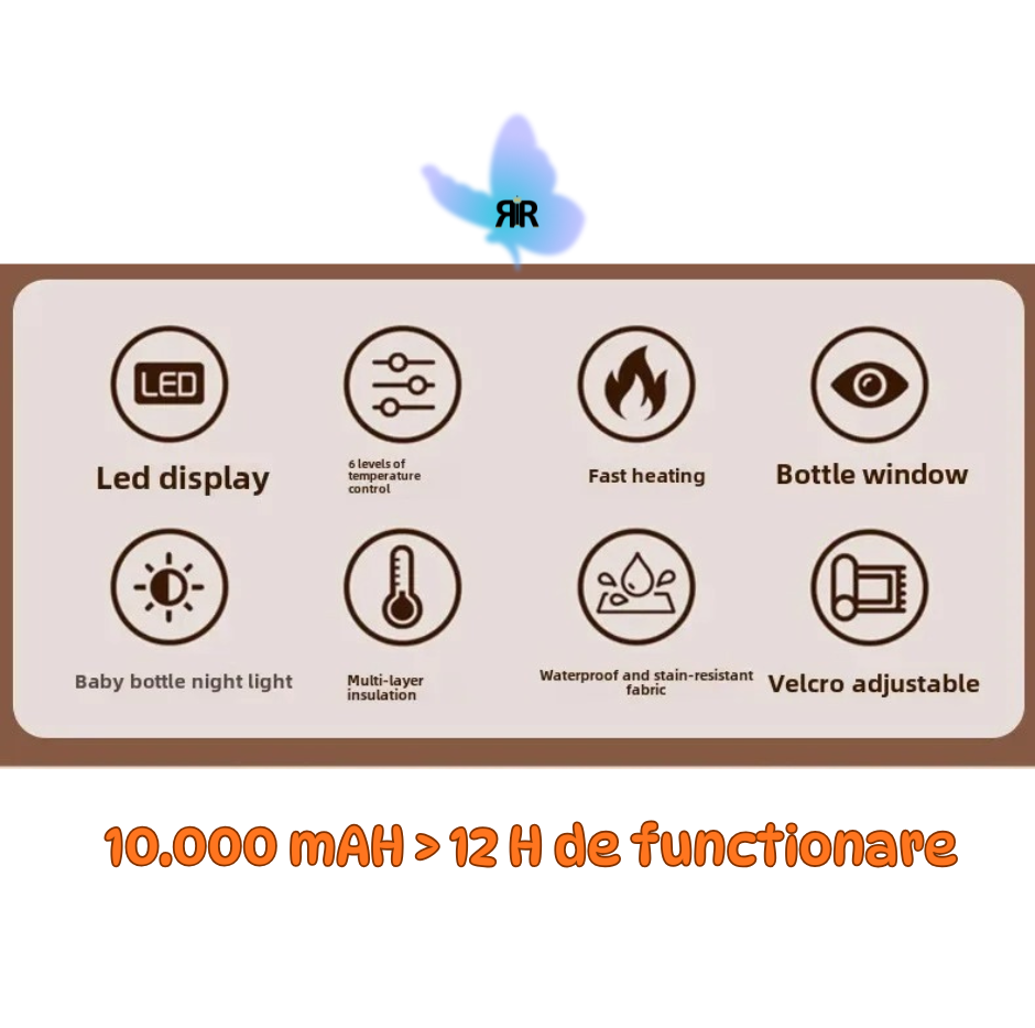 Incalzitor Biberon portabil, inteligent RIR@ Hot Milk Pro, 10.000 mAh, Display LED