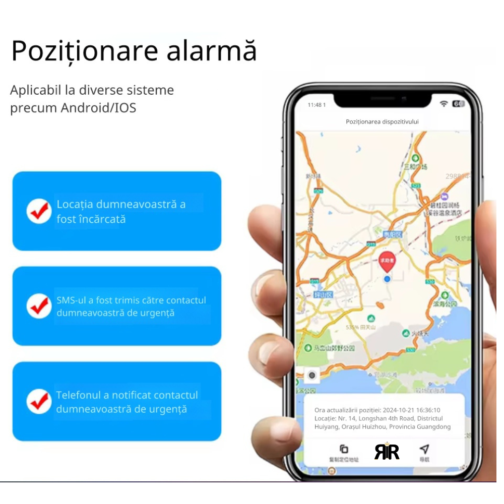 Alarma personala de siguranta RIR, 130 dB, apel automat, localizare GPS, Bluetooth, Copii, Adulti si Varstnici