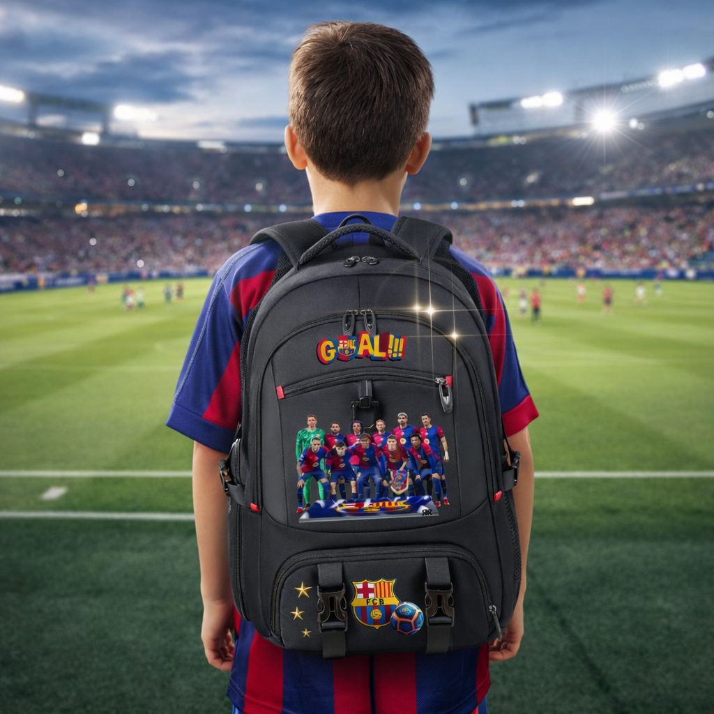Ghiozdan școală și antrenamente cu BARCELONA - Compartiment încălțăminte separat