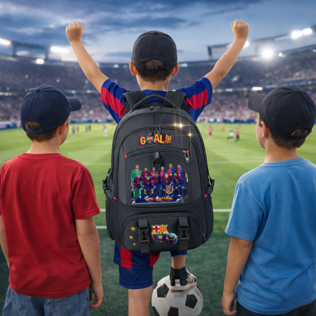 Ghiozdan școală și antrenamente cu BARCELONA - Compartiment încălțăminte separat