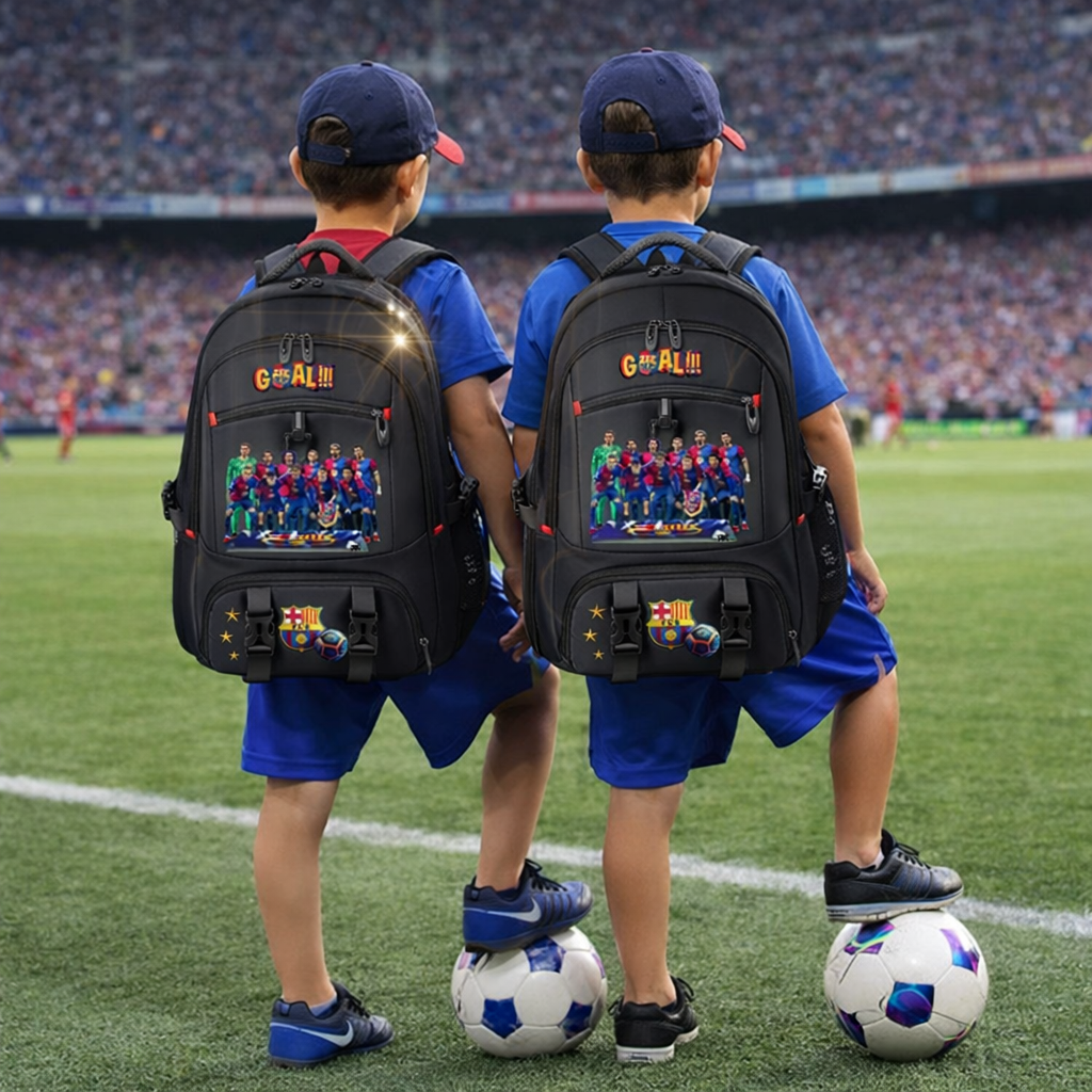 Ghiozdan școală și antrenamente cu BARCELONA - Compartiment încălțăminte separat
