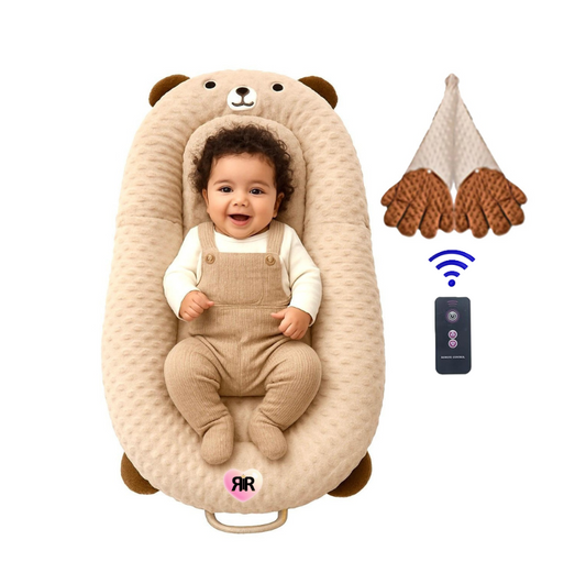 Cosulet Multifunctional Bebelusi 2-in-1 by RIR@, Manuta Interactiva cu telecomanda, Anti-Colici, bej