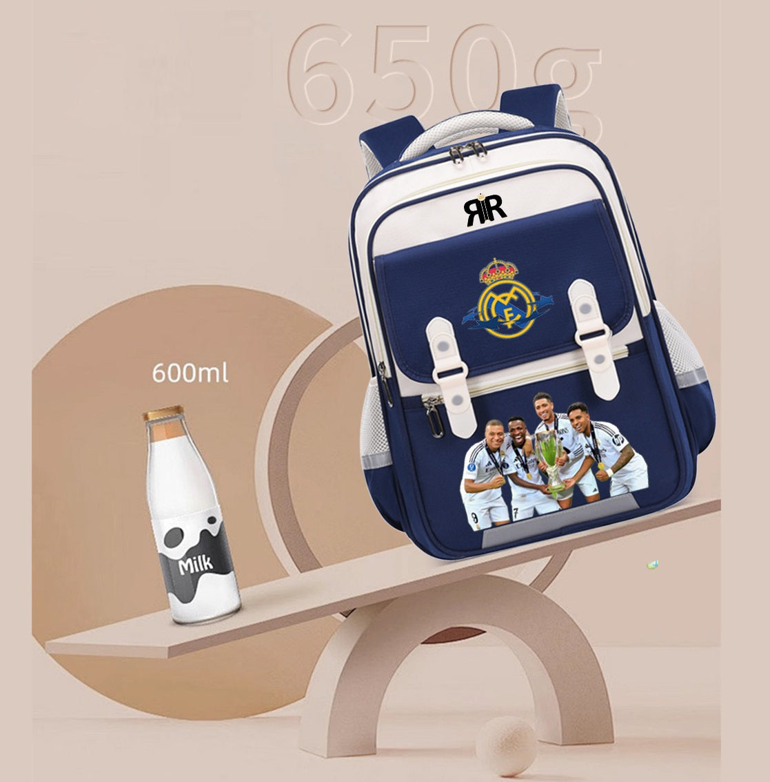 Ghiozdan școală cu REAL MADRID - Ergonomic, Impermeabil