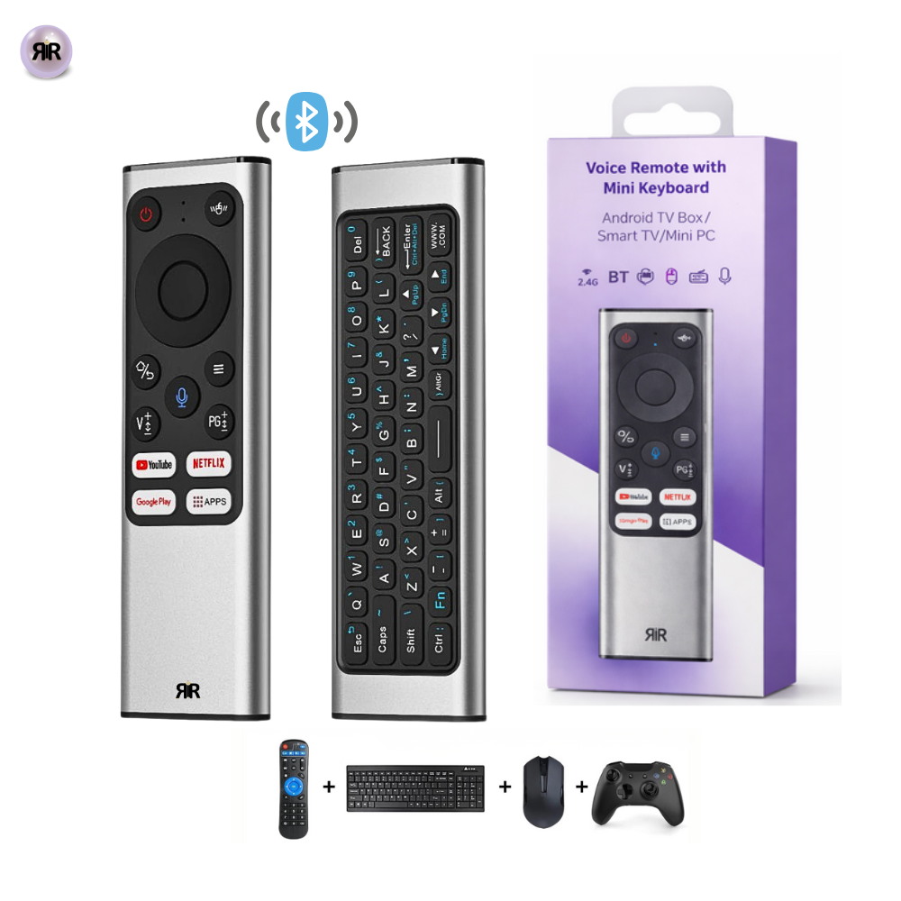 Telecomanda, Air Mouse Wireless RIR X9 cu Tastatură QWERTY pe Spate, Control Cursor Tip Mouse, Bluetooth + 2.4GHz USB, Compatibil Android TV, Smart TV, PC, Laptop