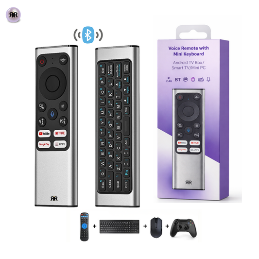 Telecomanda, Air Mouse Wireless RIR X9 cu Tastatură QWERTY pe Spate, Control Cursor Tip Mouse, Bluetooth + 2.4GHz USB, Compatibil Android TV, Smart TV, PC, Laptop
