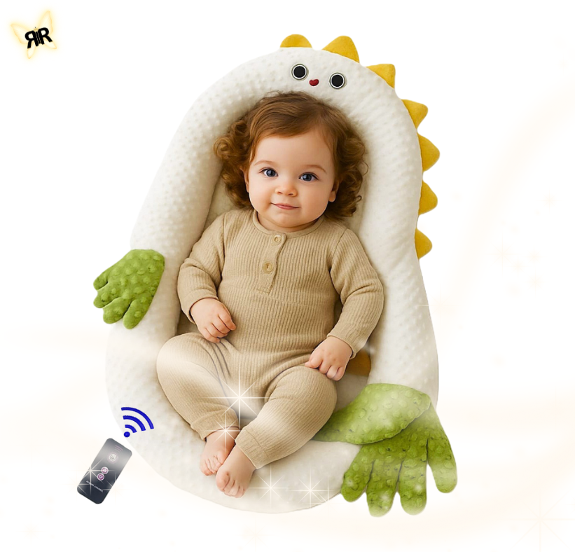 Cosulet Multifunctional pentru Bebelusi 2-in-1 by RIR@, Manuta Interactiva cu telecomanda + Samburi de Cires Anti-Colici, verde