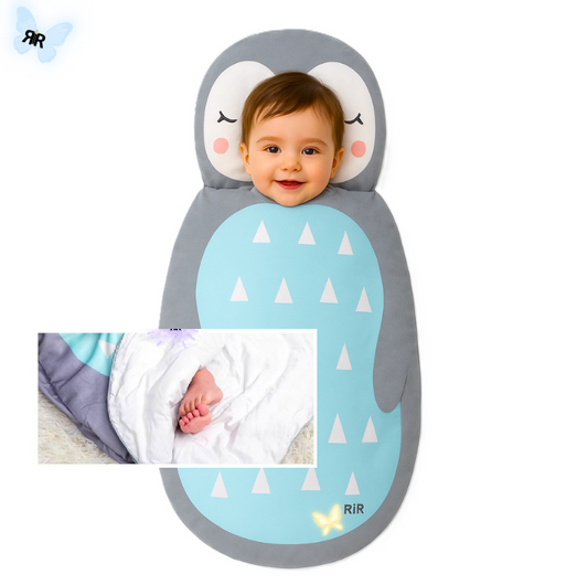 Sac de dormit si paturica pentru copii RIR@, 100x60 cm, bumbac tip matase, respirabil, antibacterian, cu capse si fermoar, turcoaz