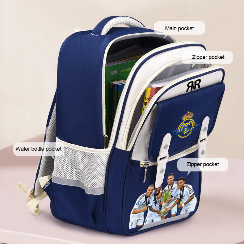 Ghiozdan școală cu REAL MADRID - Ergonomic, Impermeabil