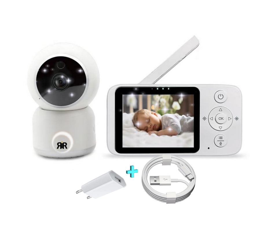 Monitor video wireless pentru bebelusi RIR@ PRO, ecran LCD, camera rotativa, infrarosu, redare muzica, detectare temperatura