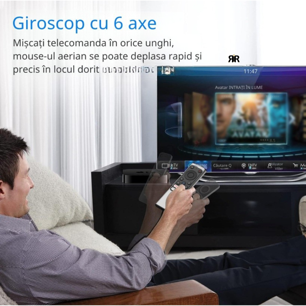 Telecomanda, Air Mouse Wireless RIR X9 cu Tastatură QWERTY pe Spate, Control Cursor Tip Mouse, Bluetooth + 2.4GHz USB, Compatibil Android TV, Smart TV, PC, Laptop