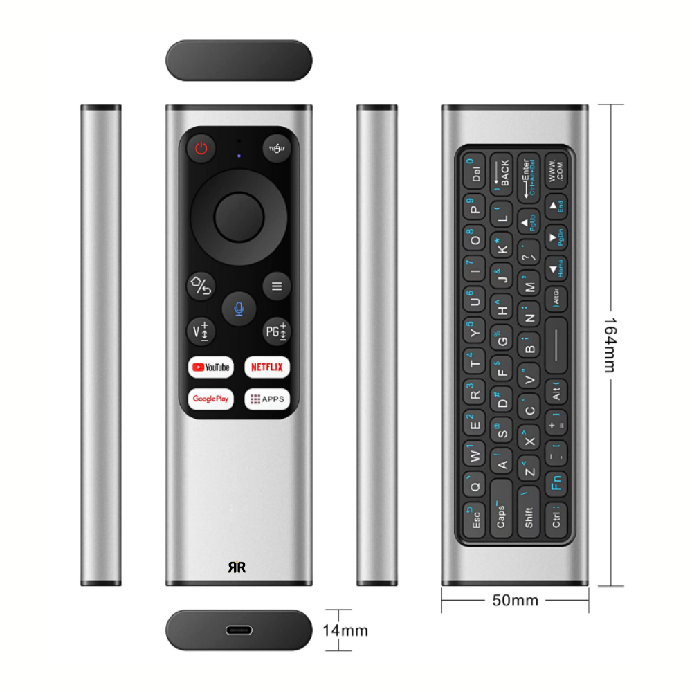 Telecomanda, Air Mouse Wireless RIR X9 cu Tastatură QWERTY pe Spate, Control Cursor Tip Mouse, Bluetooth + 2.4GHz USB, Compatibil Android TV, Smart TV, PC, Laptop