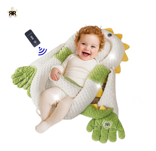 Cosulet Multifunctional pentru Bebelusi 2-in-1 by RIR@, Manuta Interactiva cu telecomanda + Samburi de Cires Anti-Colici, verde