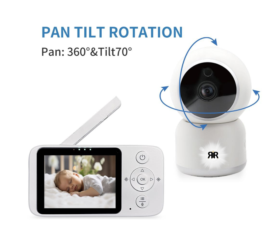 Monitor video wireless pentru bebelusi RIR@ PRO, ecran LCD, camera rotativa, infrarosu, redare muzica, detectare temperatura