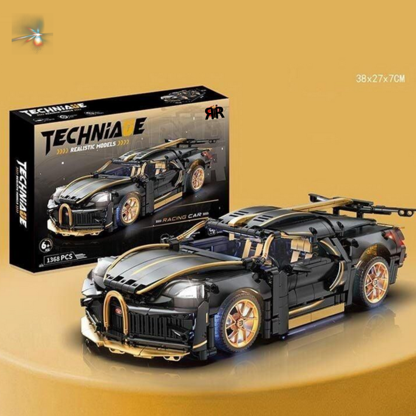 Masina Bugatti din Blocuri de Constructie – RIR@, 1368 Piese, 35 cm, LED, Aplicatie mobila & Telecomanda, 6+