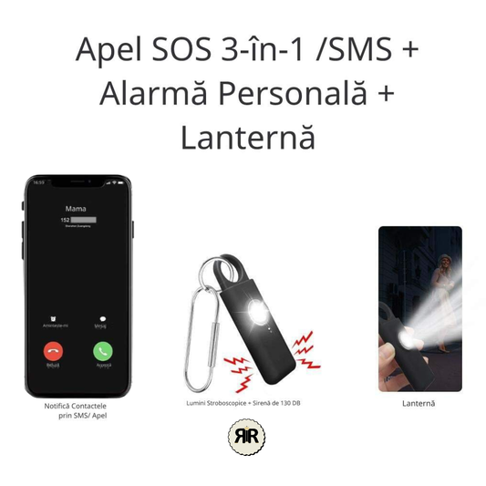 Alarma personala de siguranta RIR, 130 dB, apel automat, localizare GPS, Bluetooth, Copii, Adulti si Varstnici