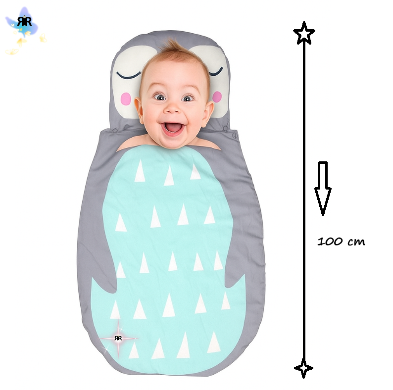 Sac de dormit si paturica pentru copii RIR@, 100x60 cm, bumbac tip matase, respirabil, antibacterian, cu capse si fermoar, turcoaz