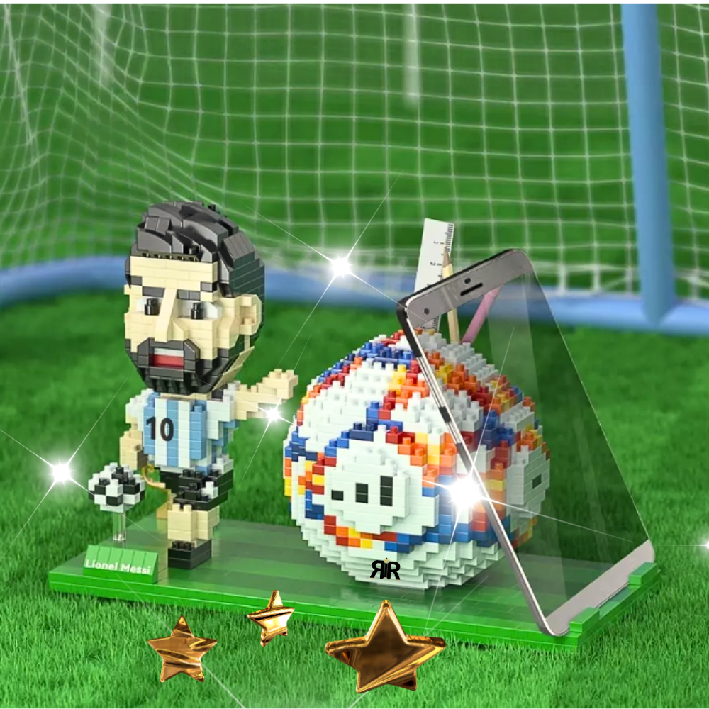 Set de constructie 3D Legenda Fotbalului Mondial by RIR@, suport pixuri si telefon, 1300 piese, 11x18x8cm