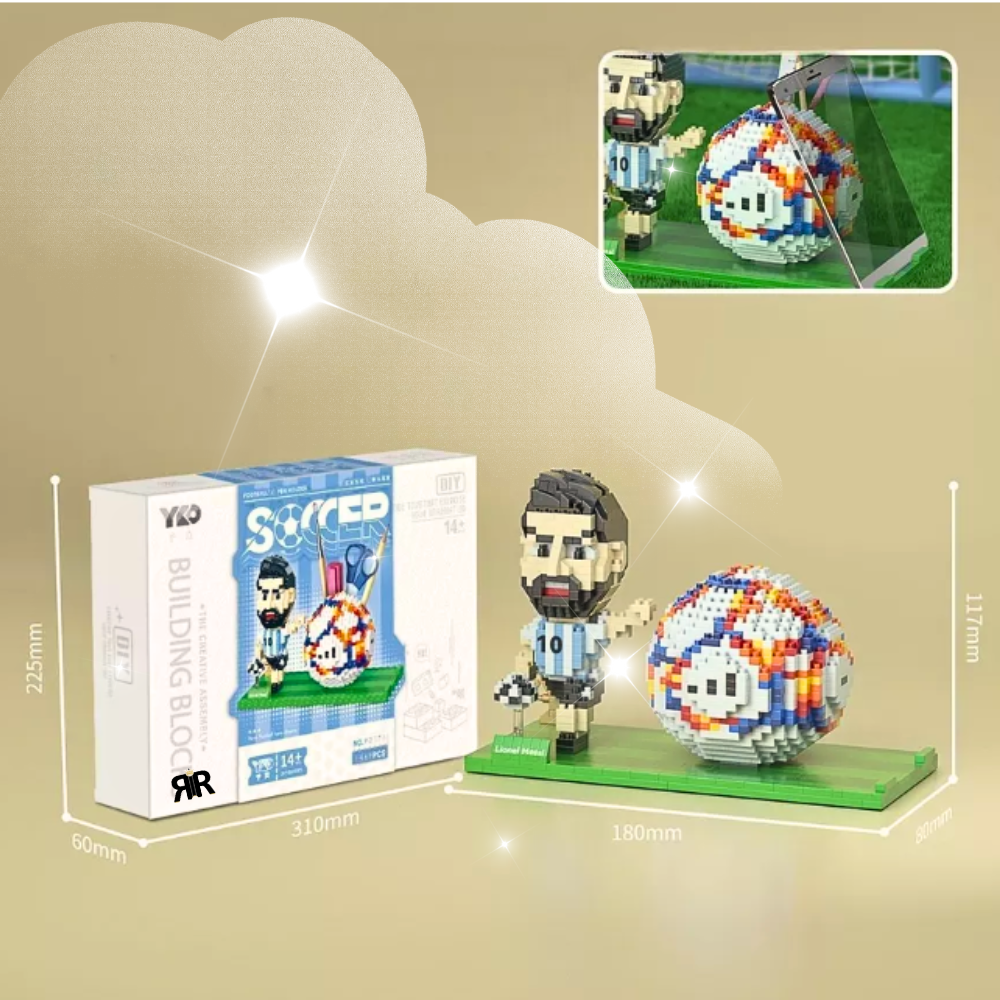 Set de constructie 3D Legenda Fotbalului Mondial by RIR@, suport pixuri si telefon, 1300 piese, 11x18x8cm