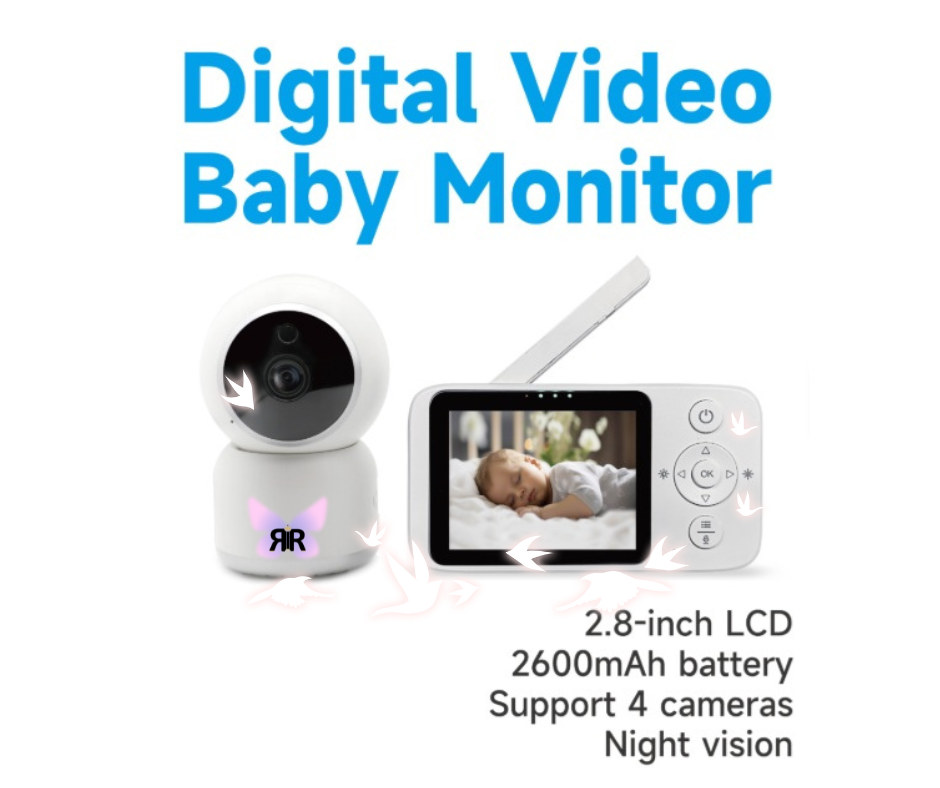 Monitor video wireless pentru bebelusi RIR@ PRO, ecran LCD, camera rotativa, infrarosu, redare muzica, detectare temperatura