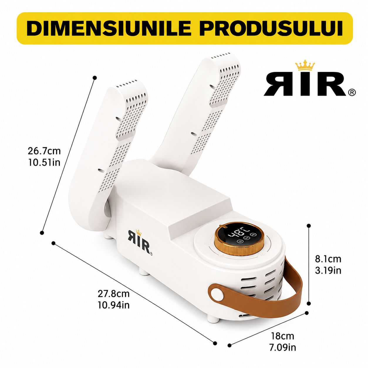 Uscător Electric pentru Pantofi RirBob™ cu Sterilizare și Eliminare Mirosuri, Aer Cald 360°, Timer Inteligent, 150W