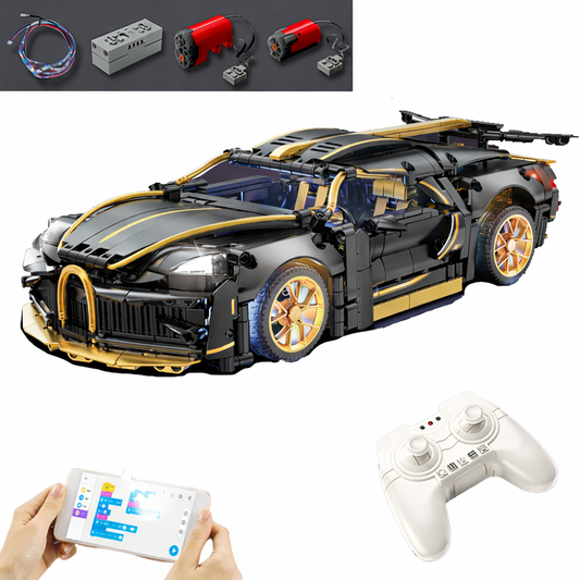 Masina Bugatti din Blocuri de Constructie – RIR@, 1368 Piese, 35 cm, LED, Aplicatie mobila & Telecomanda, 6+