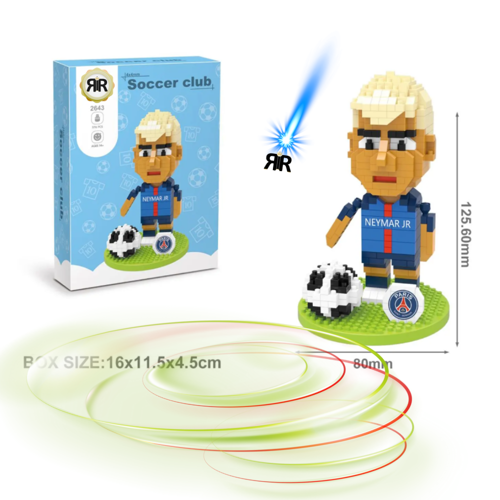 Set constructie figurina Neymar Jr. by RIR@, Paris Saint-Germain, 376 micro-piese, 13 cm
