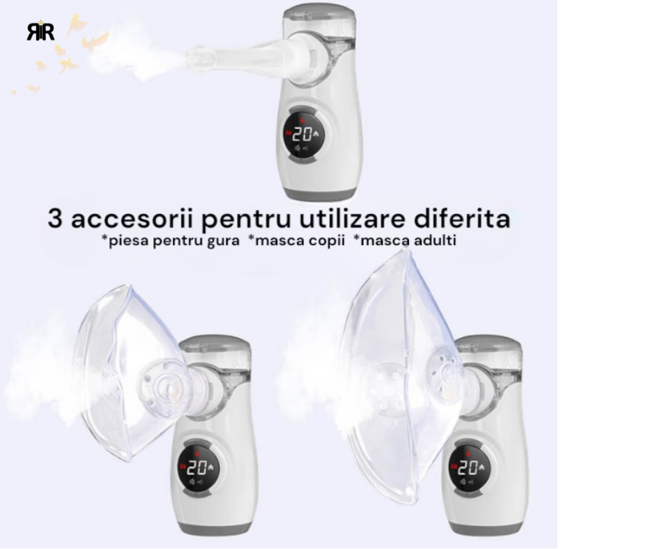 Aparat de Aerosoli Profesional RIR@ MY-135B Pro – Nebulizator cu Tehnologie Mesh Ultrasonica, Validat Clinic- Astm, Bronsita, Alergii