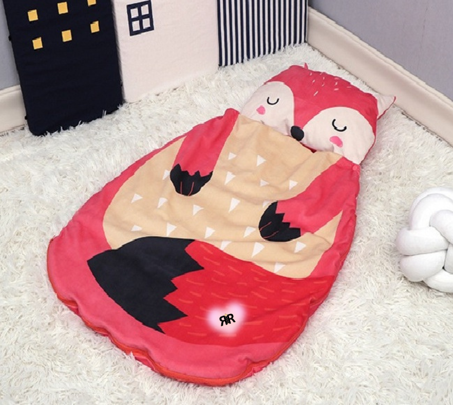Sac de dormit si paturica pentru copii RIR@, 100x60 cm, bumbac tip matase, antibacterian, cu capse si fermoar, rosu