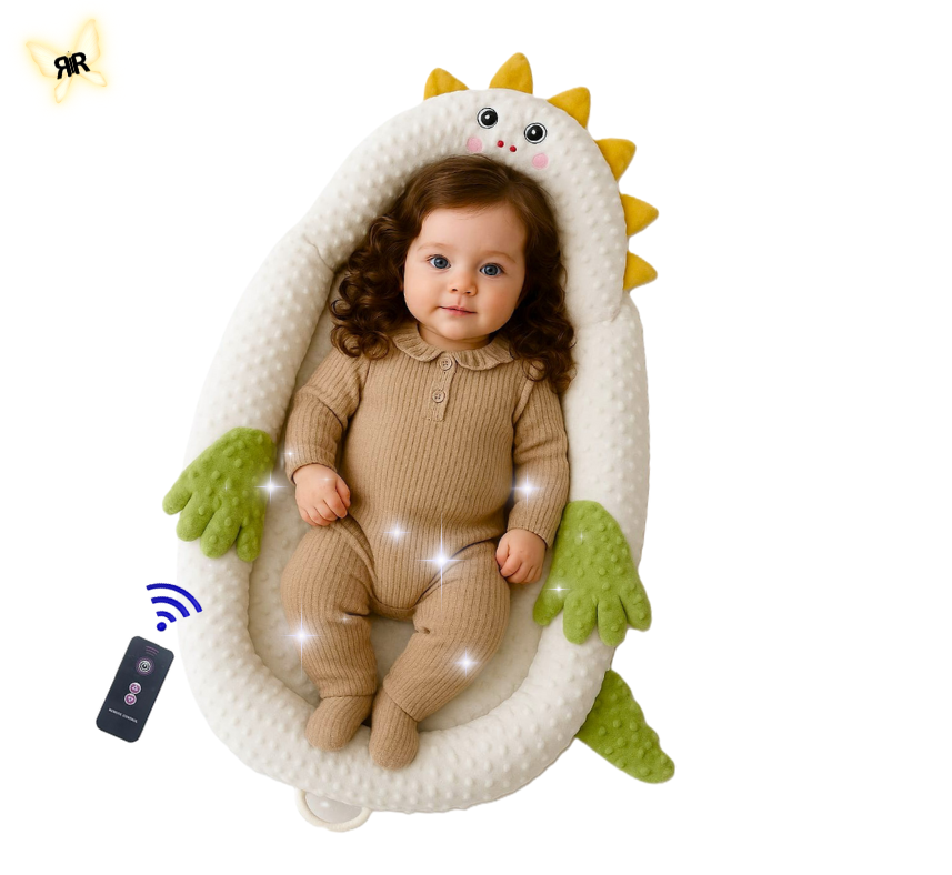 Cosulet Multifunctional pentru Bebelusi 2-in-1 by RIR@, Manuta Interactiva cu telecomanda + Samburi de Cires Anti-Colici, verde