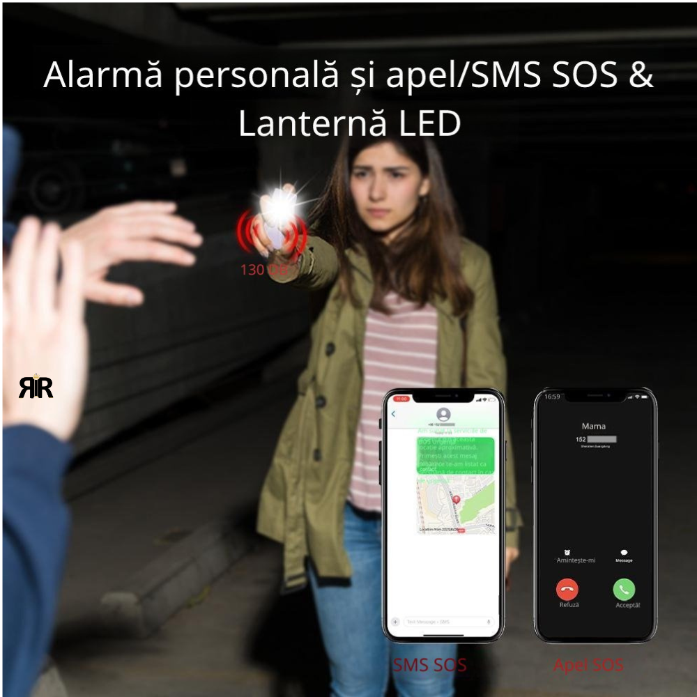 Alarma personala de siguranta RIR, 130 dB, apel automat, localizare GPS, Bluetooth, Copii, Adulti si Varstnici