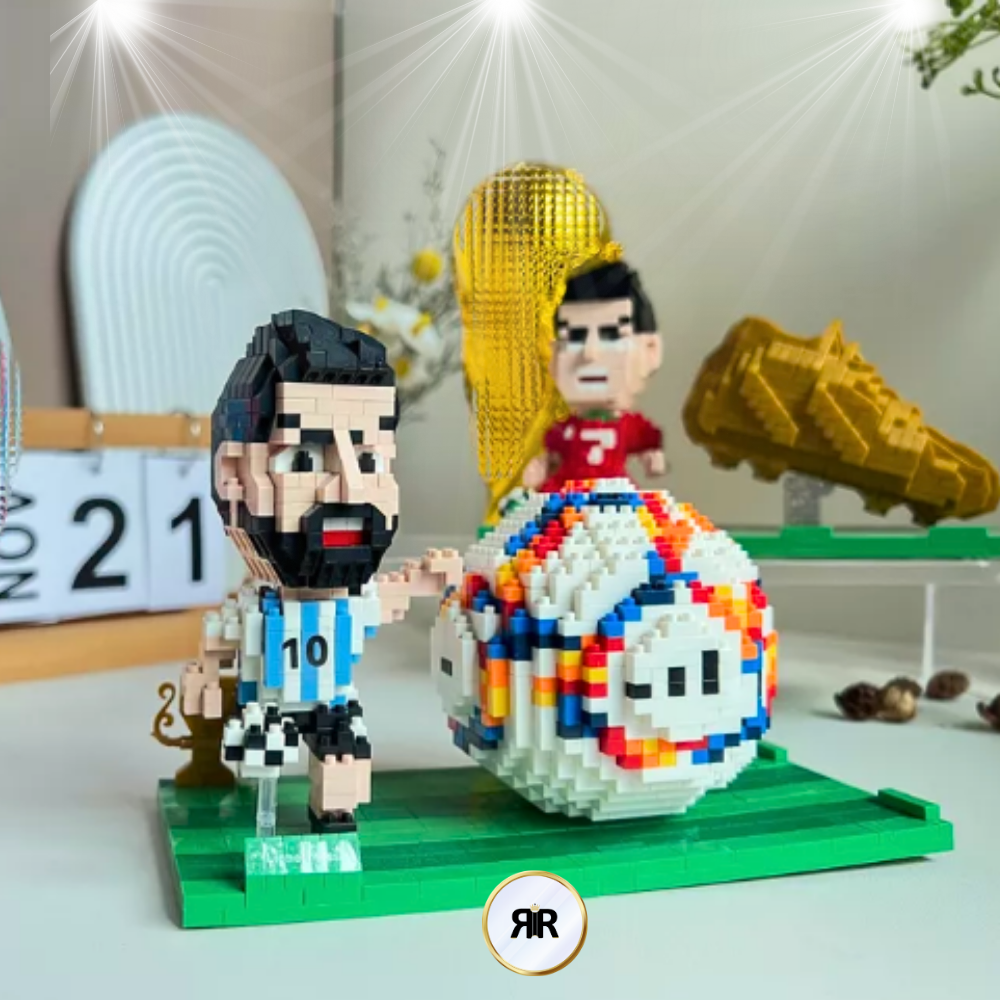 Set de constructie 3D Legenda Fotbalului Mondial by RIR@, suport pixuri si telefon, 1300 piese, 11x18x8cm