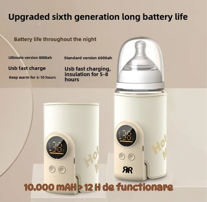 Incalzitor Biberon portabil, inteligent RIR@ Hot Milk Pro, 10.000 mAh, Display LED