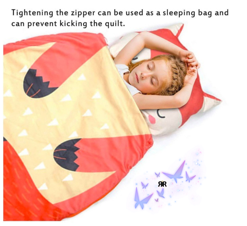 Sac de dormit si paturica pentru copii RIR@, 100x60 cm, bumbac tip matase, antibacterian, cu capse si fermoar, rosu