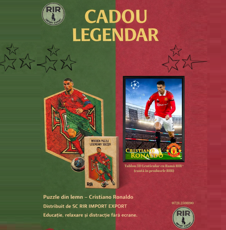 Puzzle 3D din lemn RIR Cristiano Ronaldo, 200 piese, 21x29,7cm