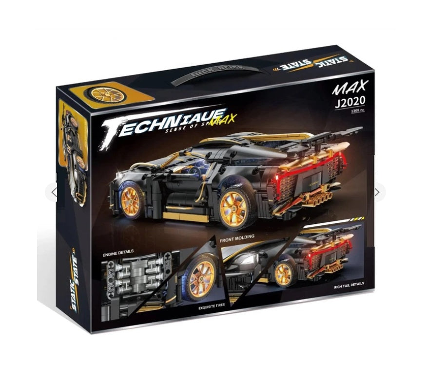 Masina Bugatti din Blocuri de Constructie – RIR@, 1368 Piese, 35 cm, LED, Aplicatie mobila & Telecomanda, 6+