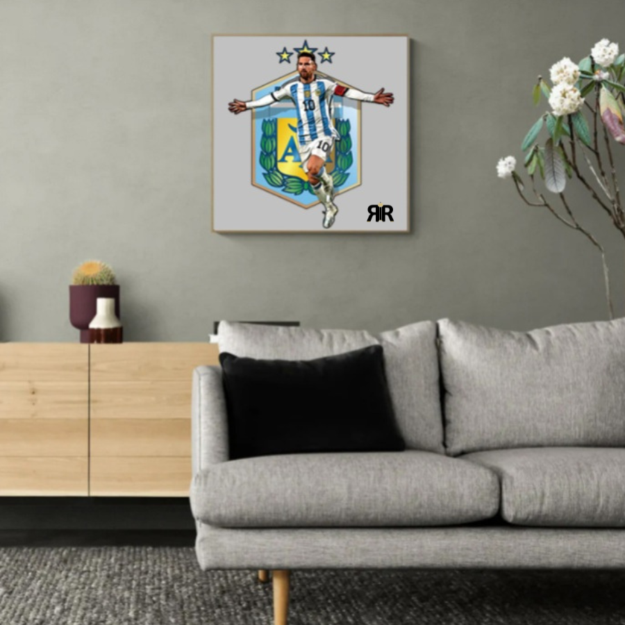 Puzzle 3D din lemn Lionel Messi – Argentina, Legenda fotbal by RIR@, 2-in-1 – Puzzle & Tablou Decorativ