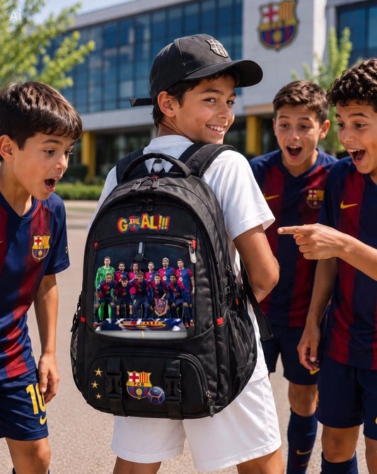 Ghiozdan școală și antrenamente cu BARCELONA - Compartiment încălțăminte separat