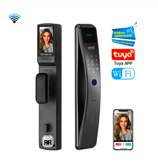 Yala Inteligenta K36 RIR® Wireless – Recunoastere Faciala 3D & Tuya Smart App, Interfon Video, amprenta, cod PIN, card si cheie mecanica
