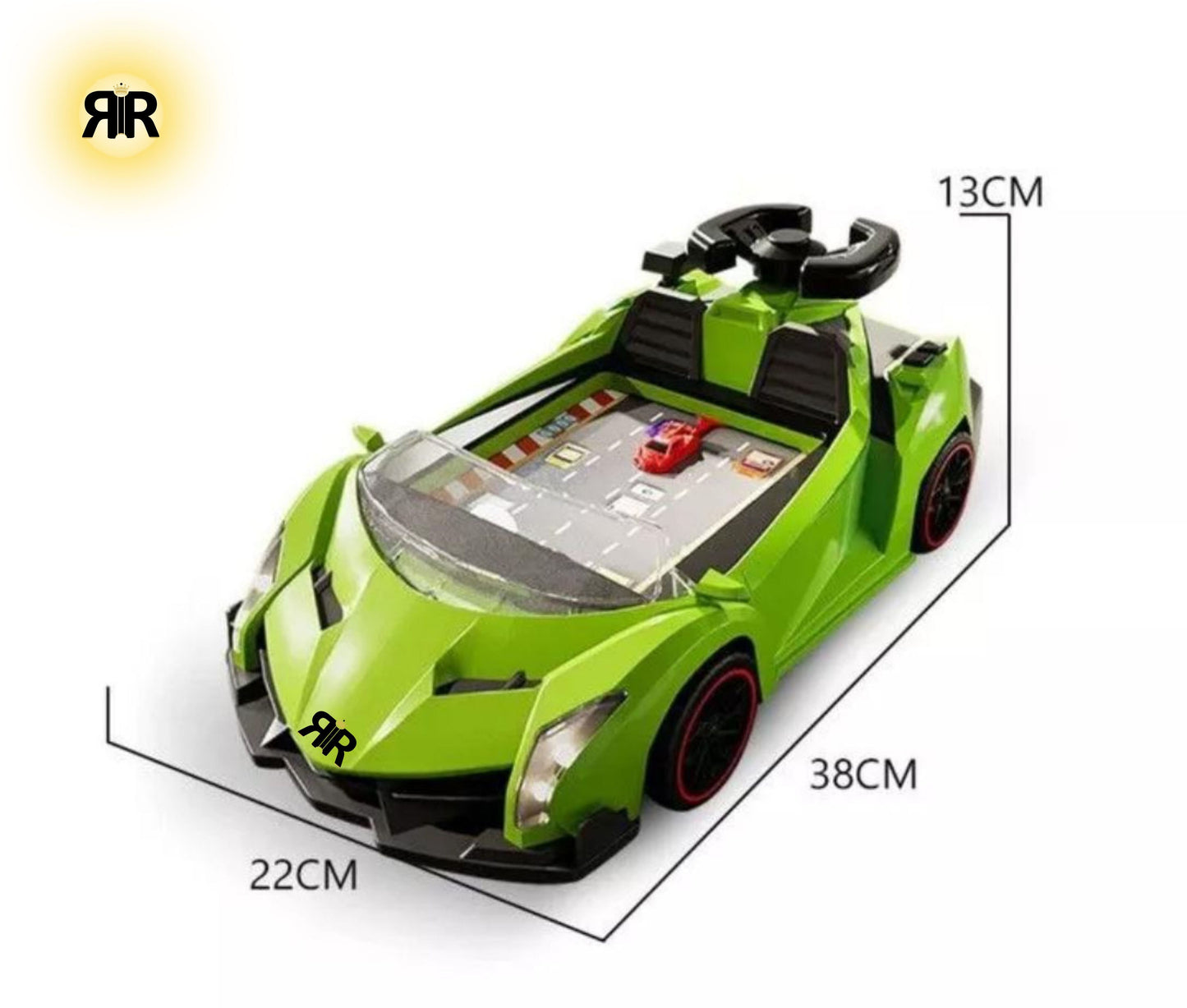Jucarie Interactiva Masina Lamborghini by RIR@, Simulator de curse cu Lumini, 2–5 ani, cablu USB, verde