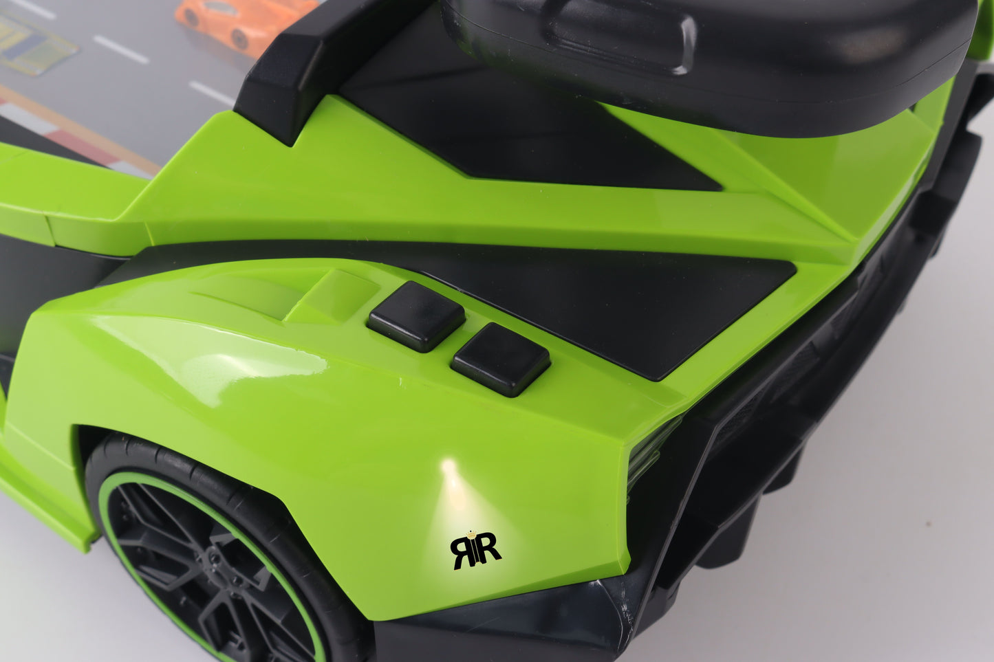 Jucarie Interactiva Masina Lamborghini by RIR@, Simulator de curse cu Lumini, 2–5 ani, cablu USB, verde