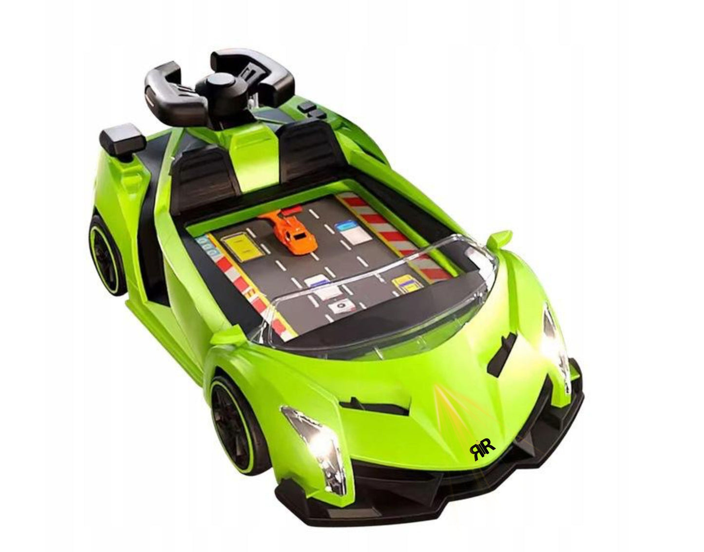 Jucarie Interactiva Masina Lamborghini by RIR@, Simulator de curse cu Lumini, 2–5 ani, cablu USB, verde
