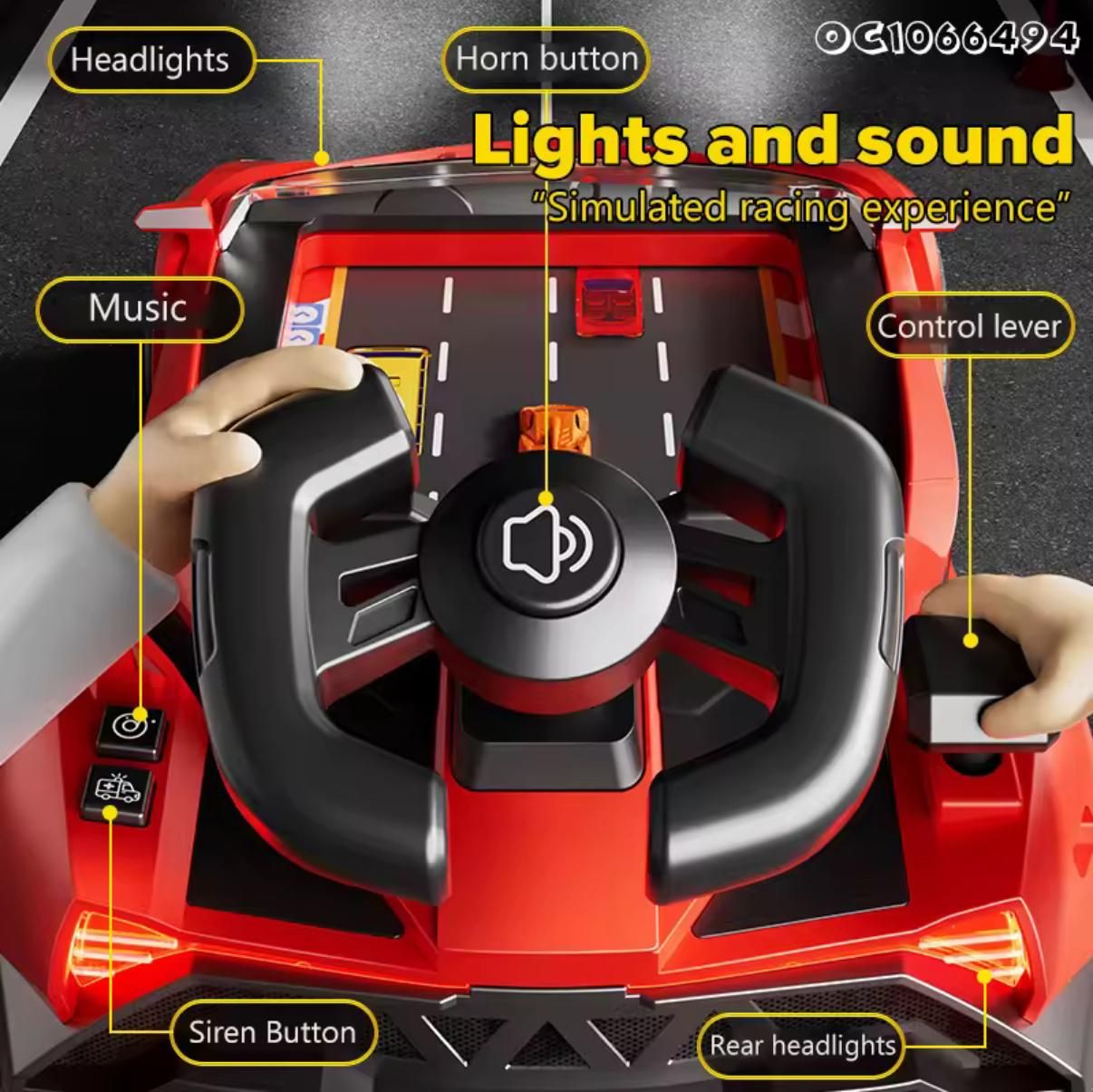 Jucarie Interactiva Masina Lamborghini by RIR@, Simulator de curse cu Lumini, 2–5 ani, cablu USB, verde
