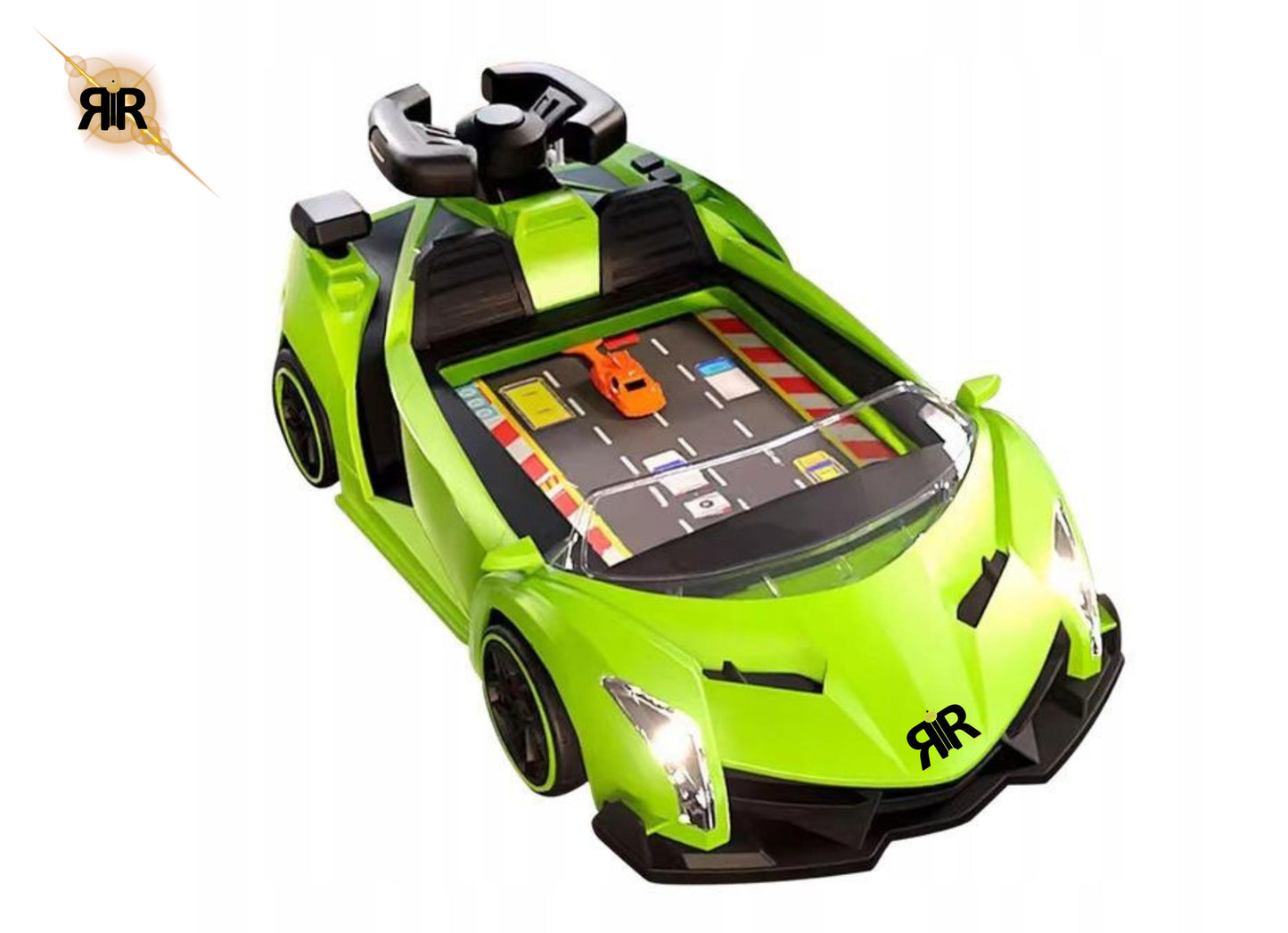 Jucarie Interactiva Masina Lamborghini by RIR@, Simulator de curse cu Lumini, 2–5 ani, cablu USB, verde