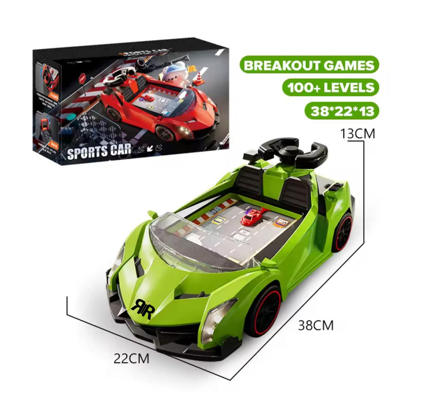Jucarie Interactiva Masina Lamborghini by RIR@, Simulator de curse cu Lumini, 2–5 ani, cablu USB, verde