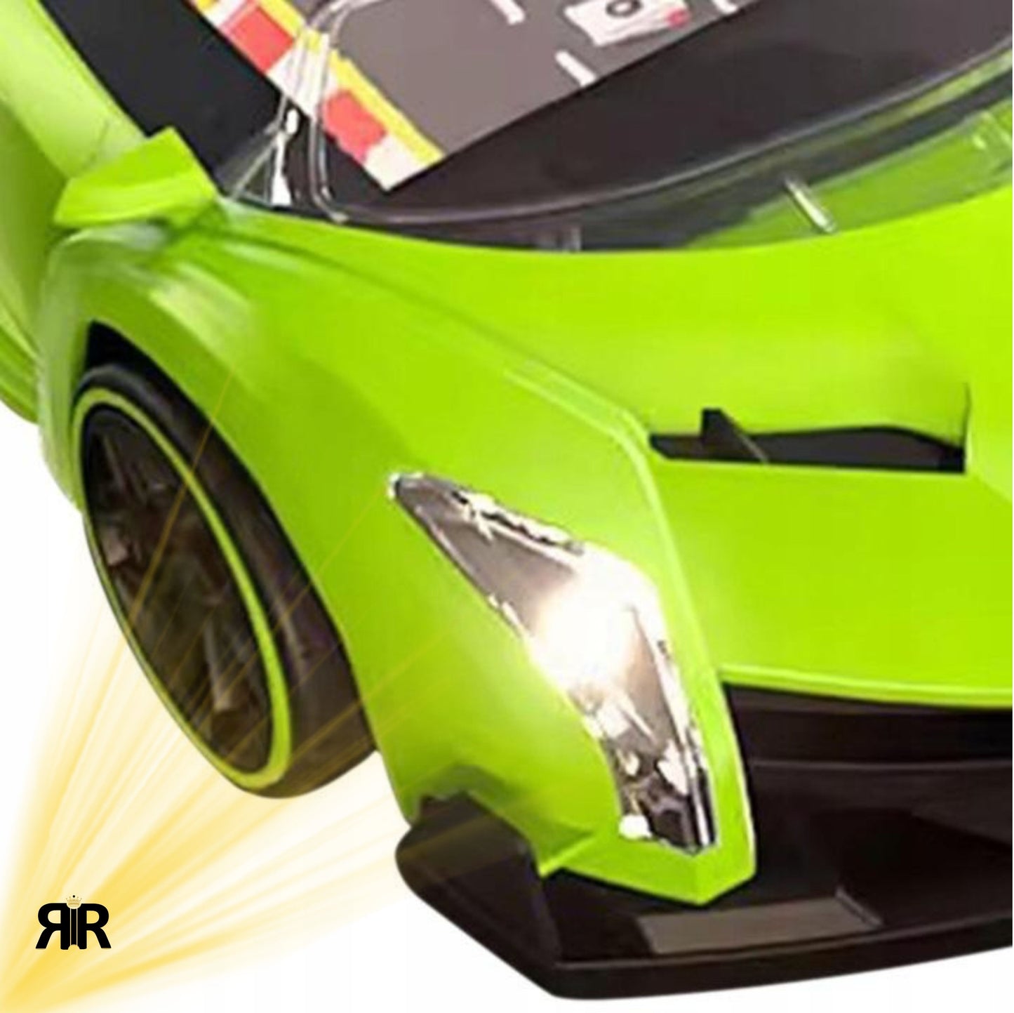 Jucarie Interactiva Masina Lamborghini by RIR@, Simulator de curse cu Lumini, 2–5 ani, cablu USB, verde