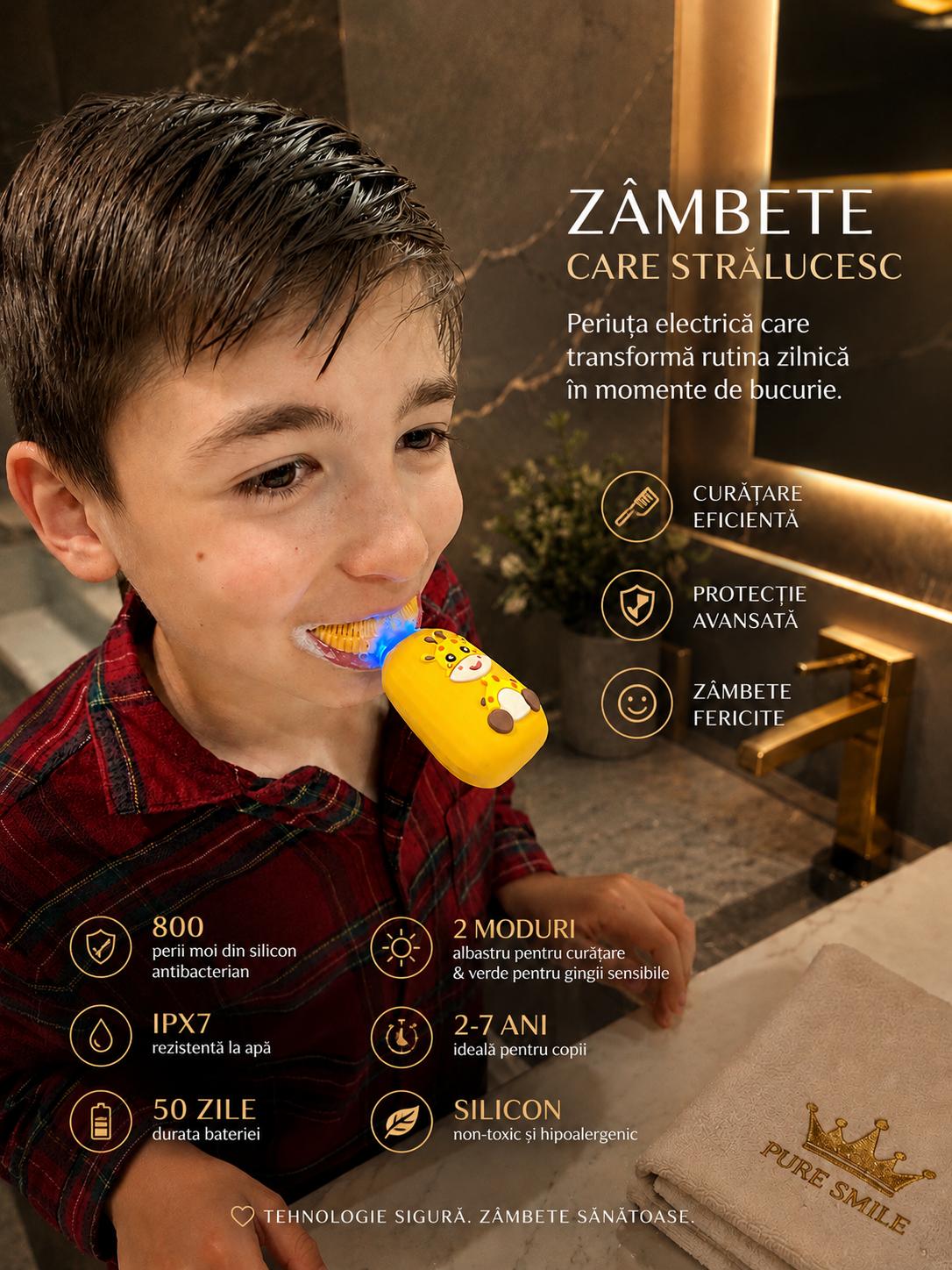 Periuta de dinti electrica pentru copii «RIR», 2-10 ani, micro vibratii, lumina antibacteriana