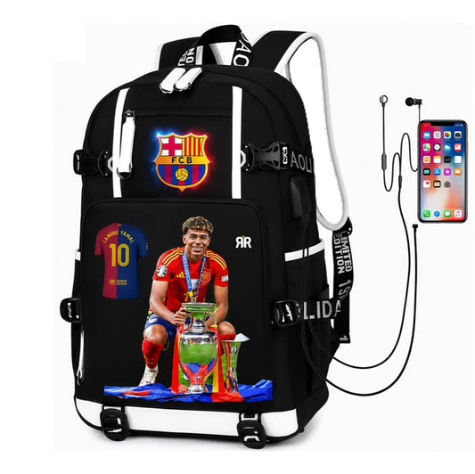 Ghiozdan Lamine Yamal – FC Barcelona, Spate Ergonomic, Impermeabil, 41x28x14 cm, Rucsac Scoala Copii Fotbal, Ultra Rezistent, by RIR®